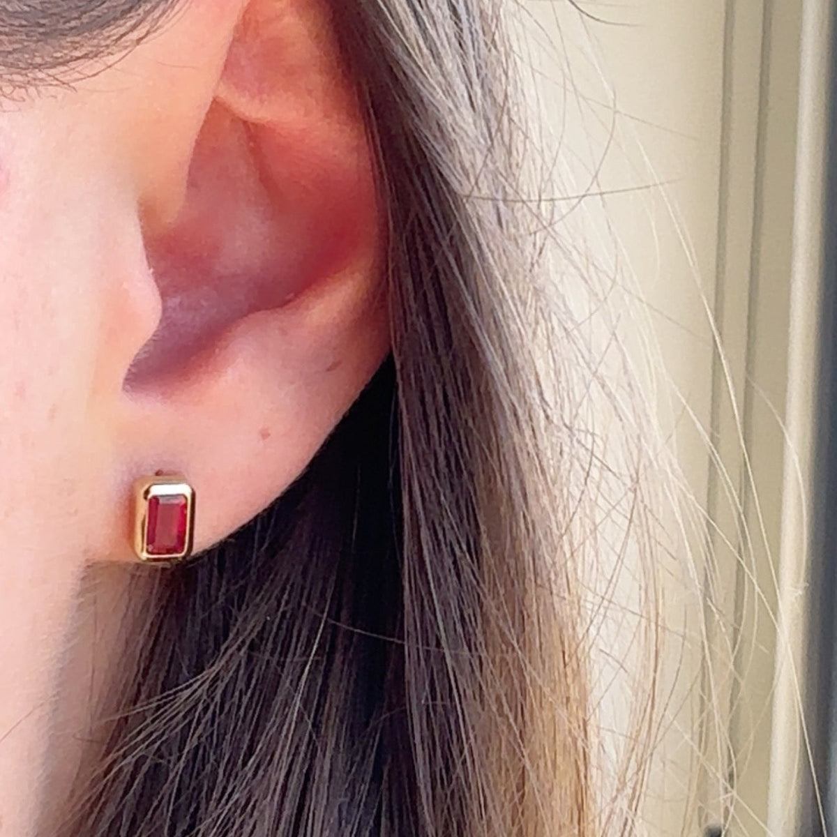 Ruby Emerald Cut Stud Earrings
